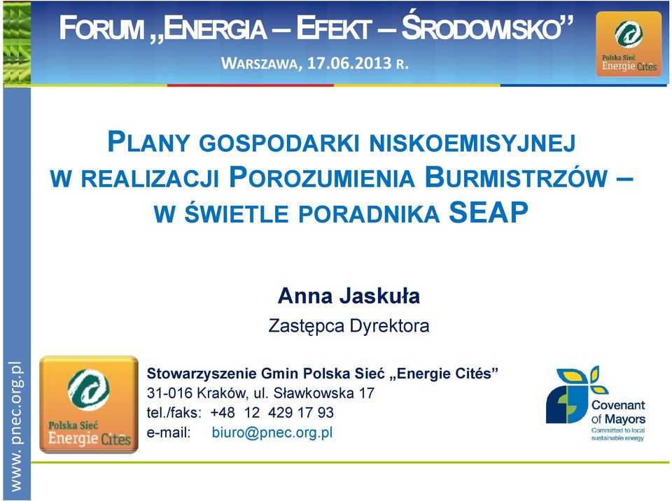 Dyrektora Stowarzyszenie Gmin Polska Sieć Energie Cités 31-016