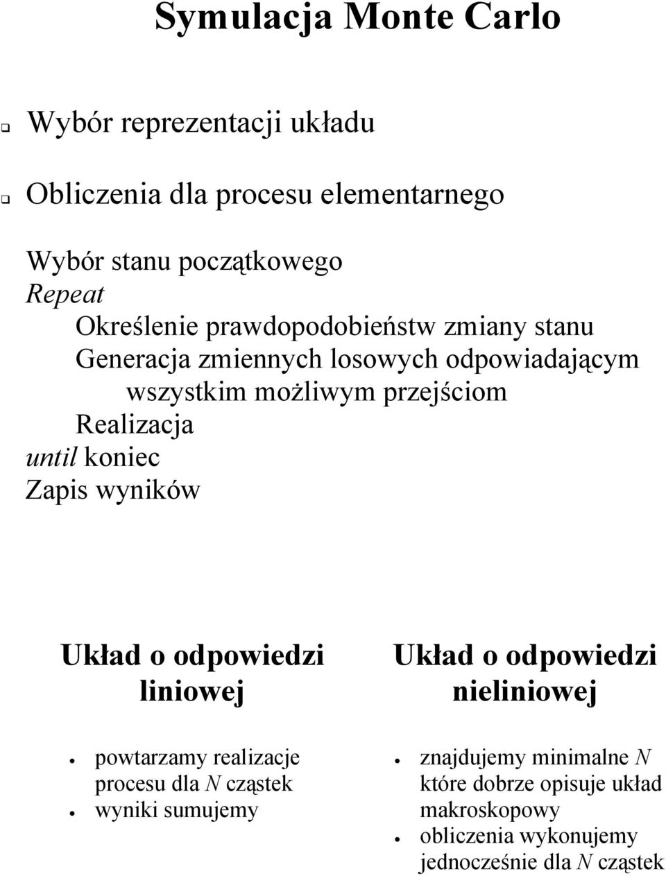 untl konec Zps wynków Ukłd o odpowedz lnowej Ukłd o odpowedz nelnowej powtrzmy relzcje procesu dl N