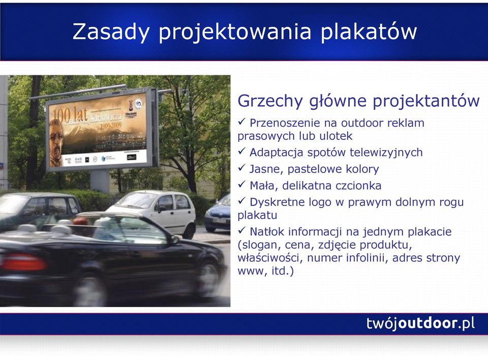 Dyskretne logo w prawym dolnym rogu plakatu Natłok informacji na jednym plakacie