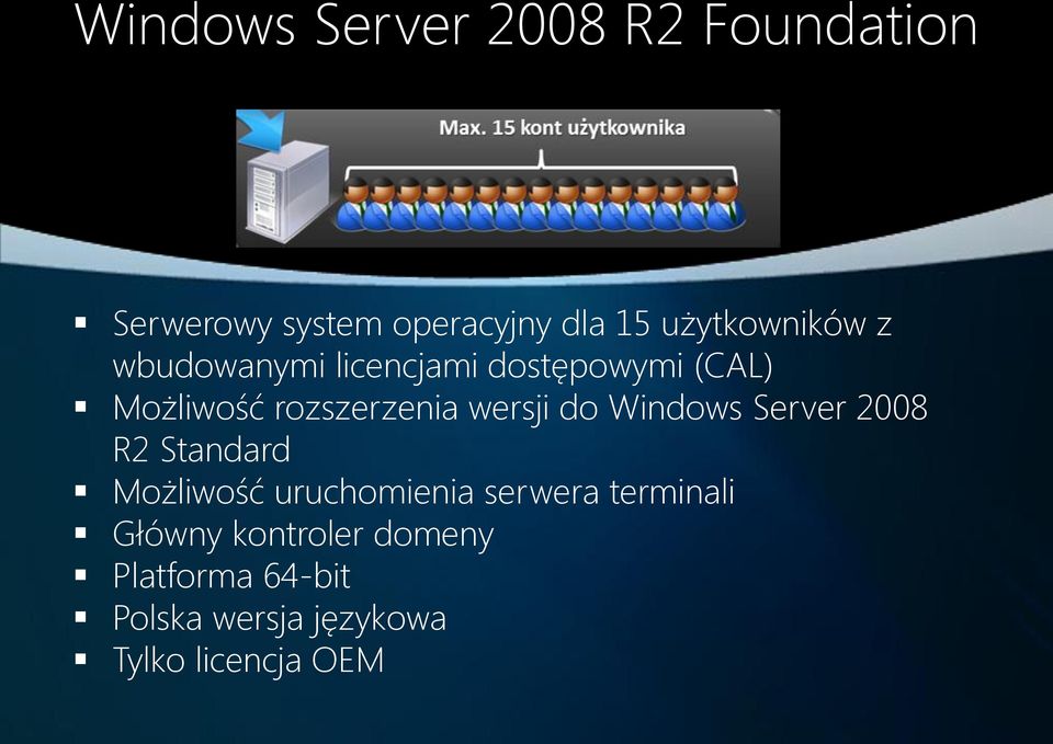 wersji do Windows Server 2008 R2 Standard Możliwość uruchomienia serwera