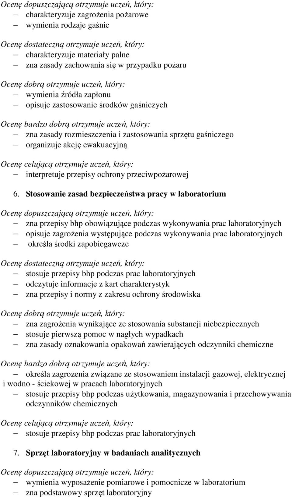 Stosowanie zasad bezpieczeństwa pracy w laboratorium zna przepisy bhp obowiązujące podczas wykonywania prac laboratoryjnych opisuje zagrożenia występujące podczas wykonywania prac laboratoryjnych