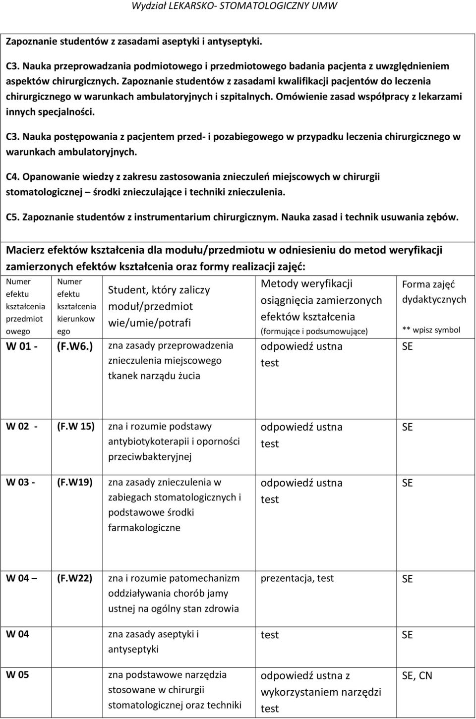 Nauka postępowania z pacjentem przed- i pozabiegowego w przypadku leczenia chirurgicznego w warunkach ambulatoryjnych. C4.