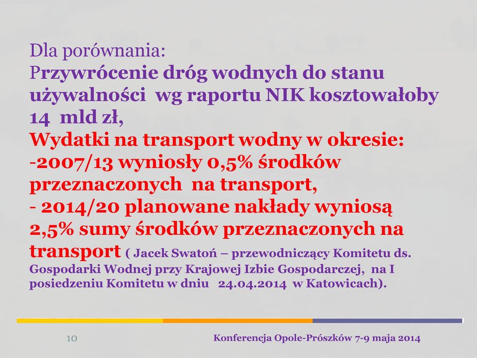 wyniosą 2,5% sumy środków przeznaczonych na transport ( Jacek Swatoń przewodniczący Komitetu ds.