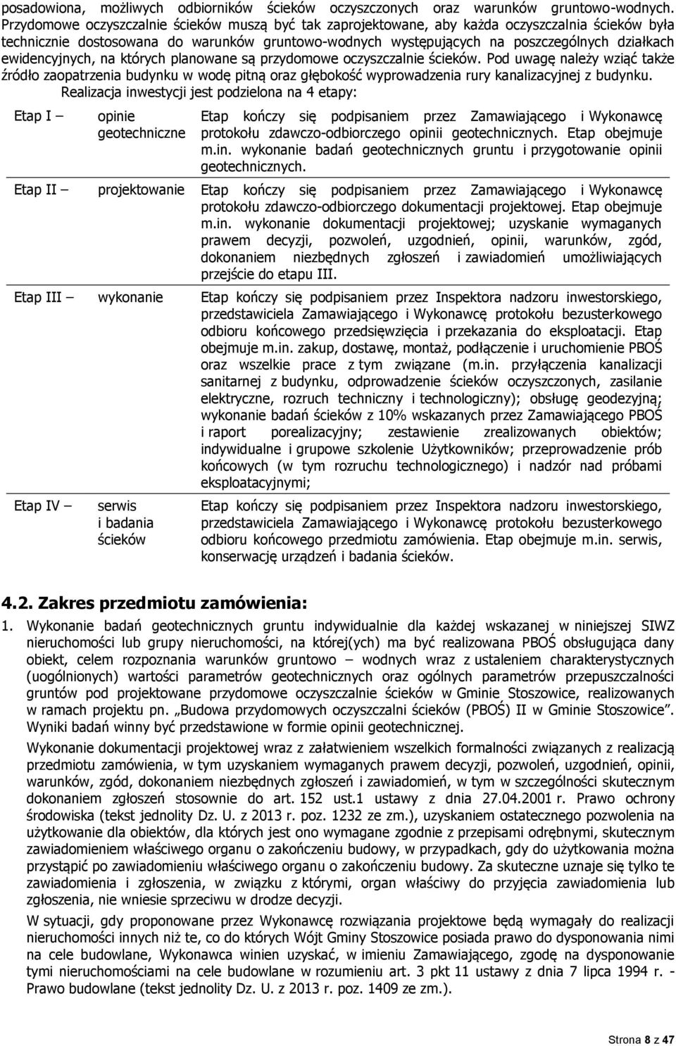 ewidencyjnych, na których planowane są przydomowe oczyszczalnie ścieków.