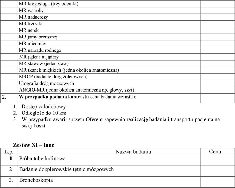 głowy, szyi) 2. W przypadku podania kontrastu cena badania wzrasta o 1. Dostęp całodobowy 2. Odległość do 10 km 3.