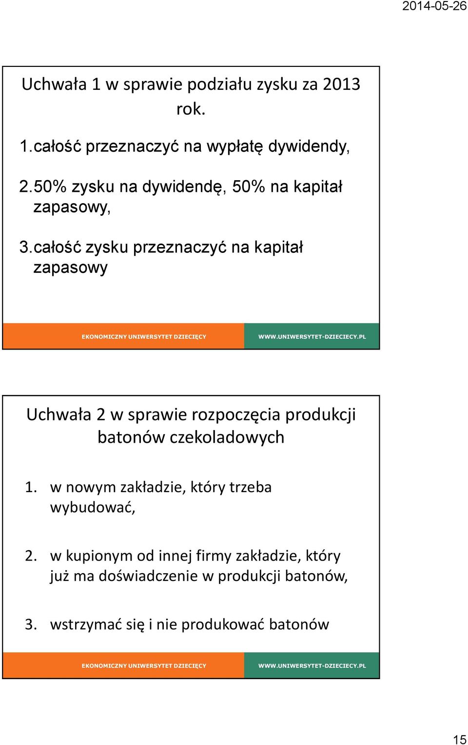 całość zysku przeznaczyć na kapitał zapasowy Uchwała 2 w sprawie rozpoczęcia produkcji batonów