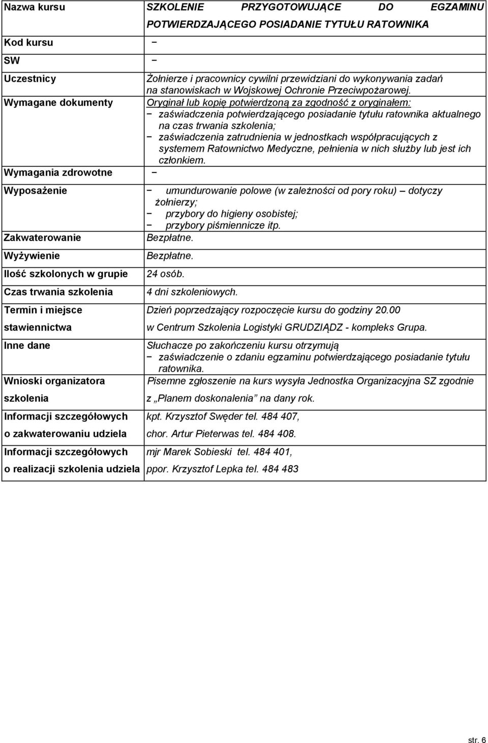 jest ich członkiem. Wyposażenie umundurowanie polowe (w zależności od pory roku) dotyczy przybory do higieny osobistej; przybory piśmiennicze itp. 24 osób.