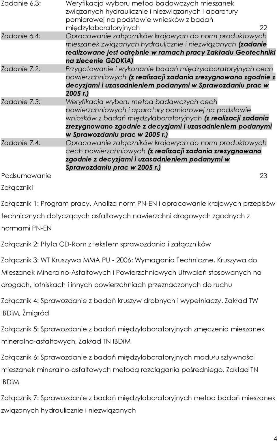 Zadanie 7.2: Przygotowanie i wykonanie badań międzylaboratoryjnych cech powierzchniowych (z realizacji zadania zrezygnowano zgodnie z decyzjami i uzasadnieniem podanymi w Sprawozdaniu prac w 2005 r.
