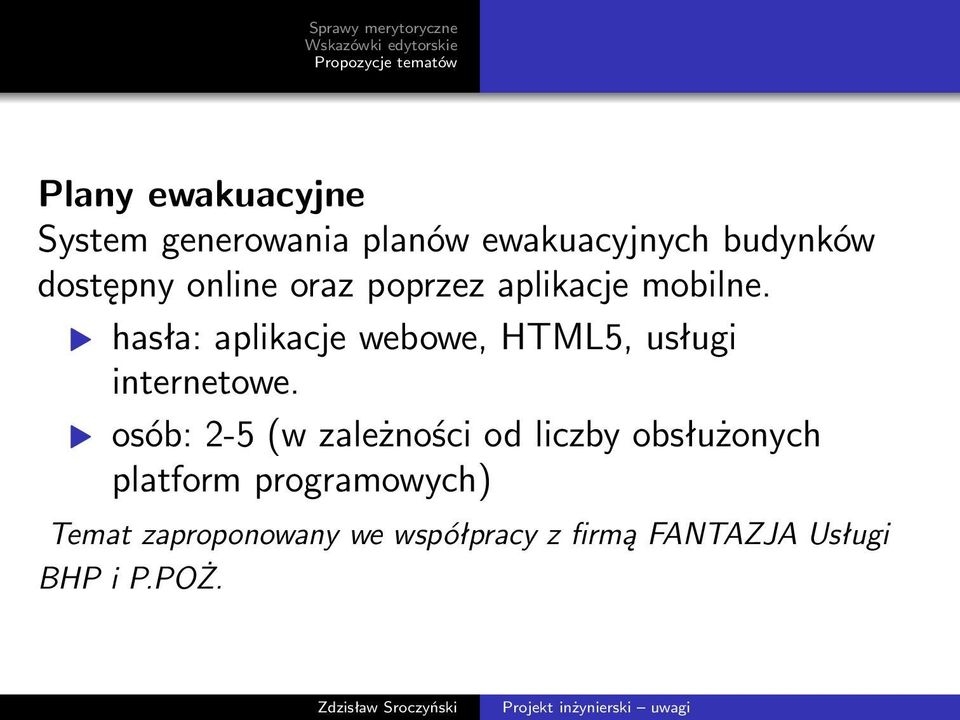 hasła: aplikacje webowe, HTML5, usługi internetowe.