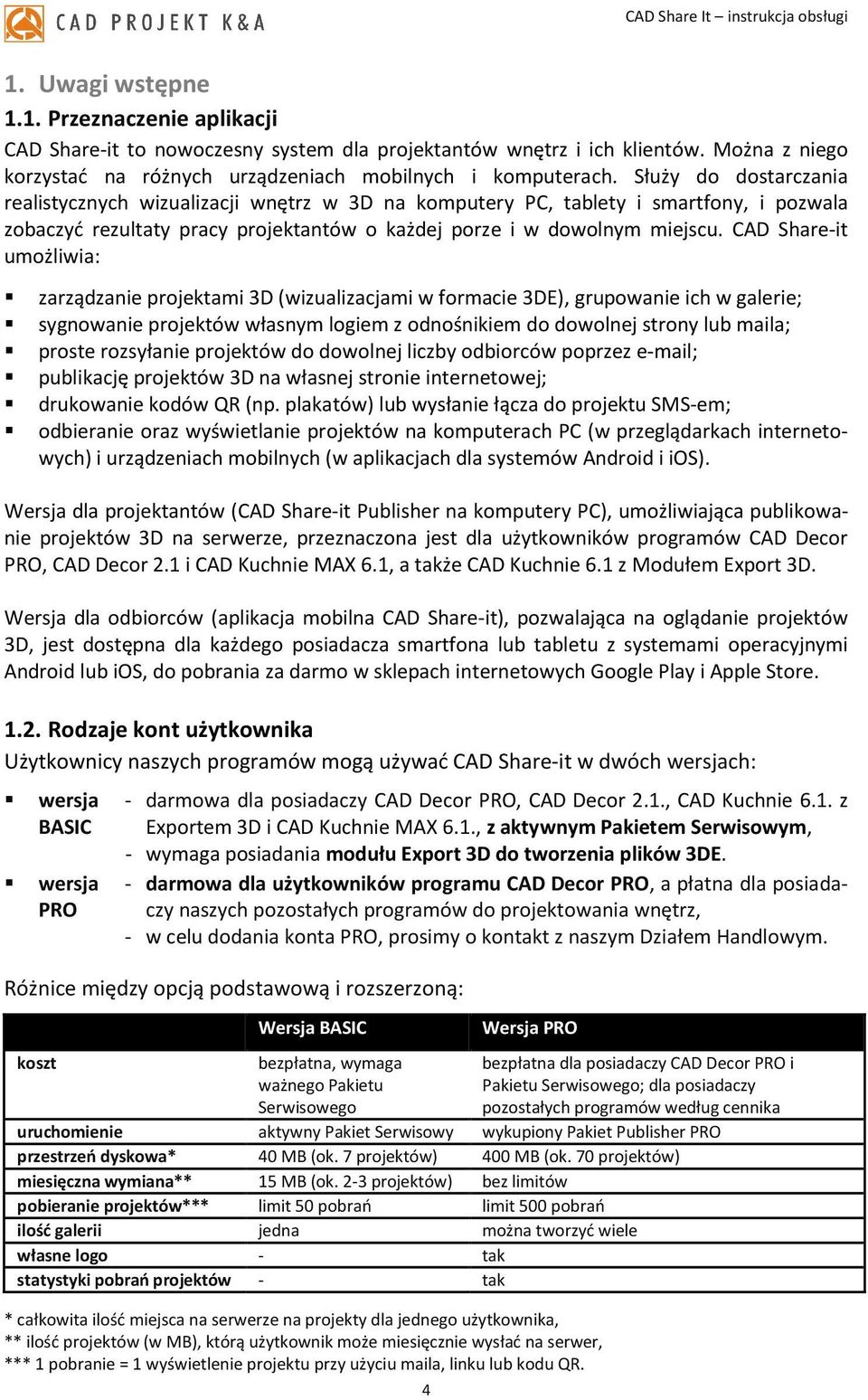 CAD Share-it umożliwia: zarządzanie projektami 3D (wizualizacjami w formacie 3DE), grupowanie ich w galerie; sygnowanie projektów własnym logiem z odnośnikiem do dowolnej strony lub maila; proste