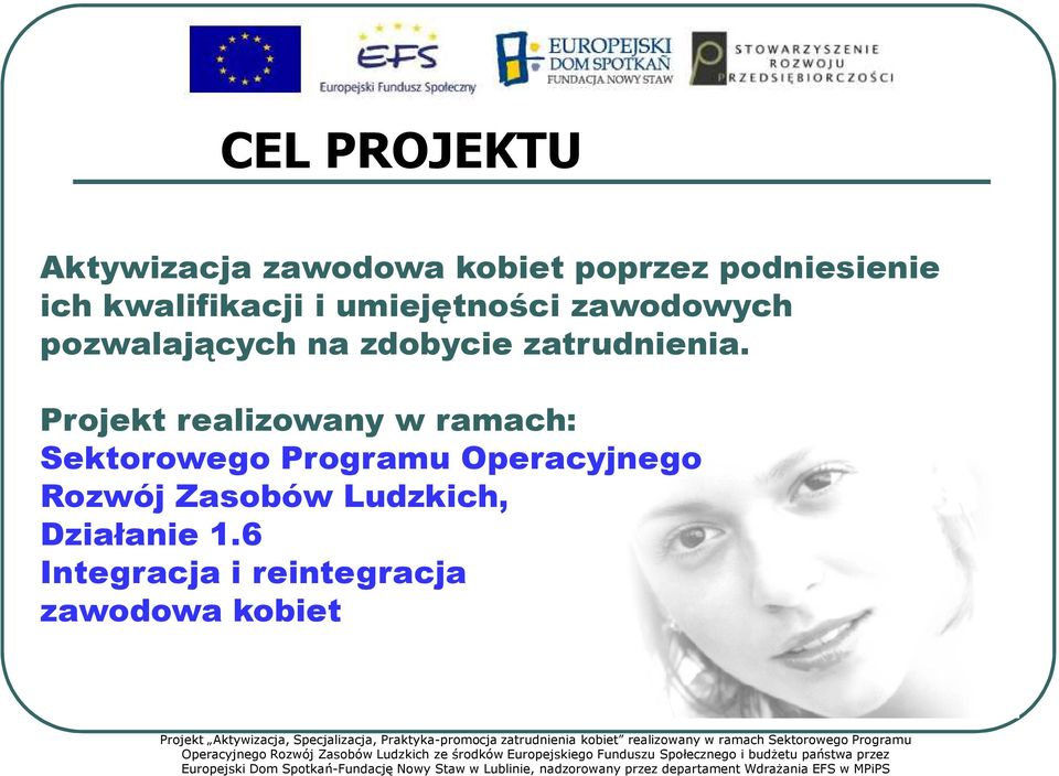 6 Integracja i reintegracja zawodowa kobiet Projekt Aktywizacja, Specjalizacja, Praktyka-promocja zatrudnienia kobiet realizowany w ramach Sektorowego