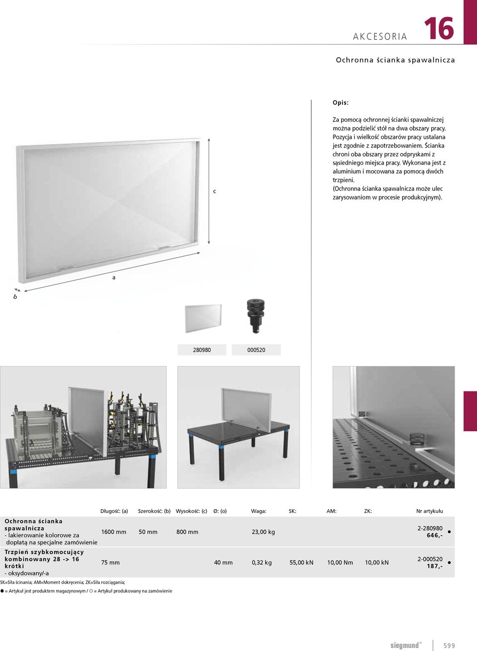 Wykonana jest z aluminium i mocowana za pomocą dwóch trzpieni. (Ochronna ścianka spawalnicza może ulec zarysowaniom w procesie produkcyjnym).