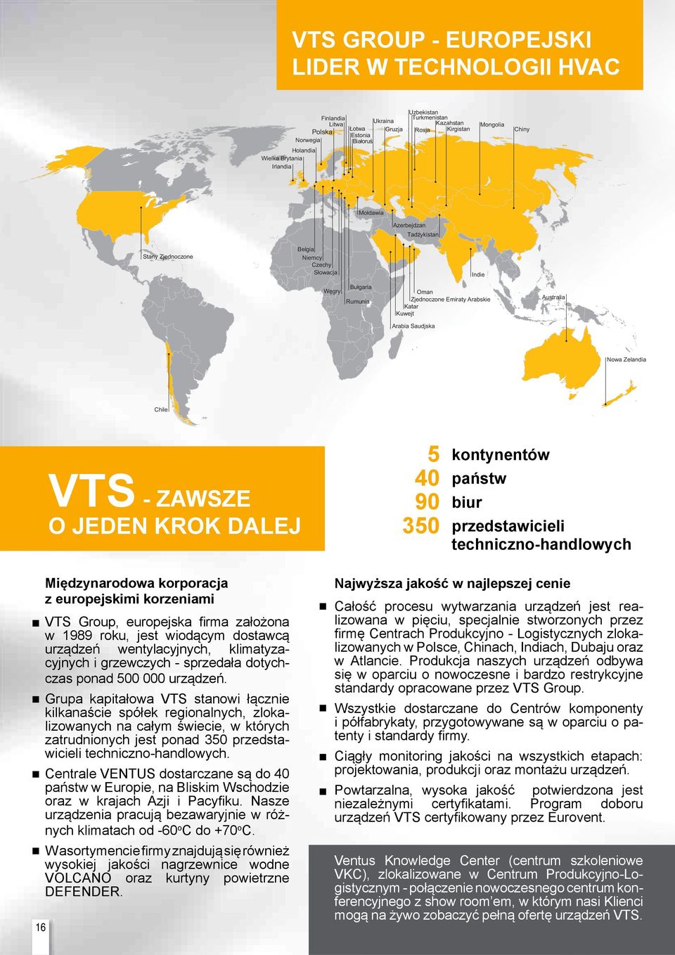 Saudjska Nowa Zelandia Chile VTS - ZAWSZE O JEDEN KROK DALEJ 5 40 90 350 kontynentów państw biur przedstawicieli techniczno-handlowych Międzynarodowa korporacja z europejskimi korzeniami VTS Group,