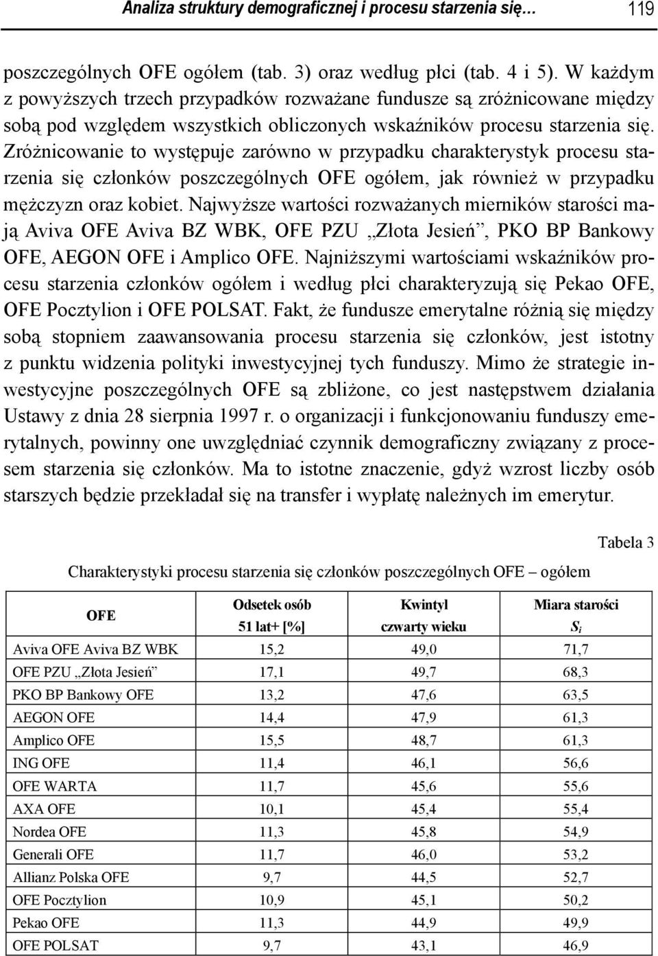 Zróżnicowanie to występuje zarówno w przypadku charakterystyk procesu starzenia się członków poszczególnych OFE ogółem, jak również w przypadku mężczyzn oraz kobiet.