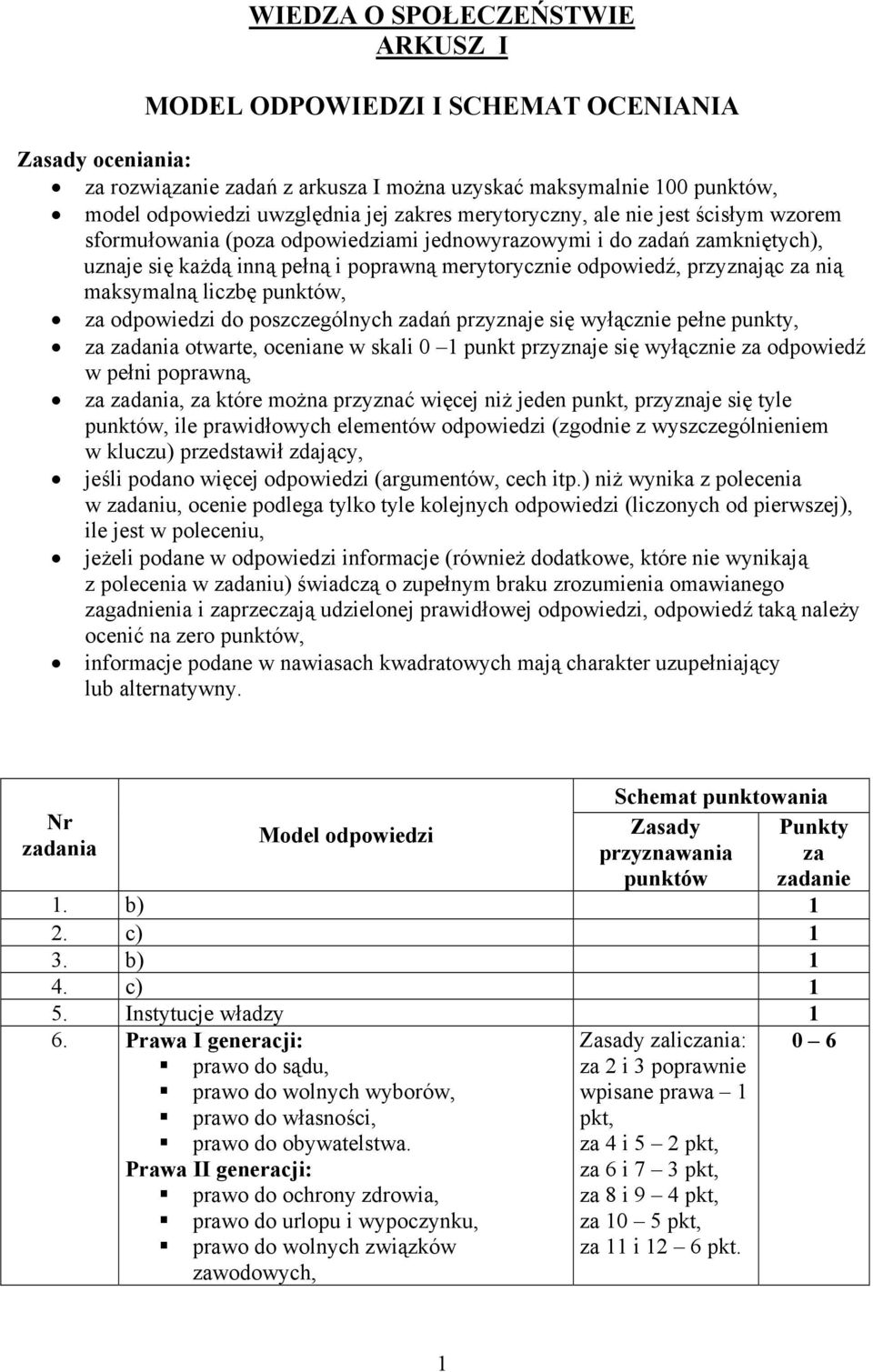 maksymalną liczbę punktów, za odpowiedzi do poszczególnych zadań przyznaje się wyłącznie pełne punkty, za otwarte, oceniane w skali 0 1 punkt przyznaje się wyłącznie za odpowiedź w pełni poprawną,