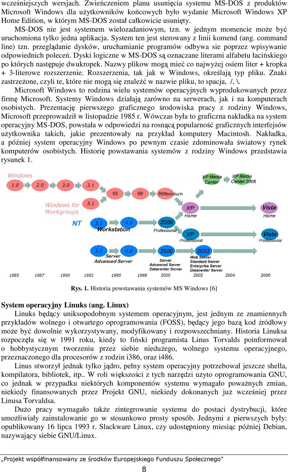 MS-DOS nie jest systemem wielozadaniowym, tzn. w jednym momencie moŝe być uruchomiona tylko jedna aplikacja. System ten jest sterowany z linii komend (ang. command line) tzn.