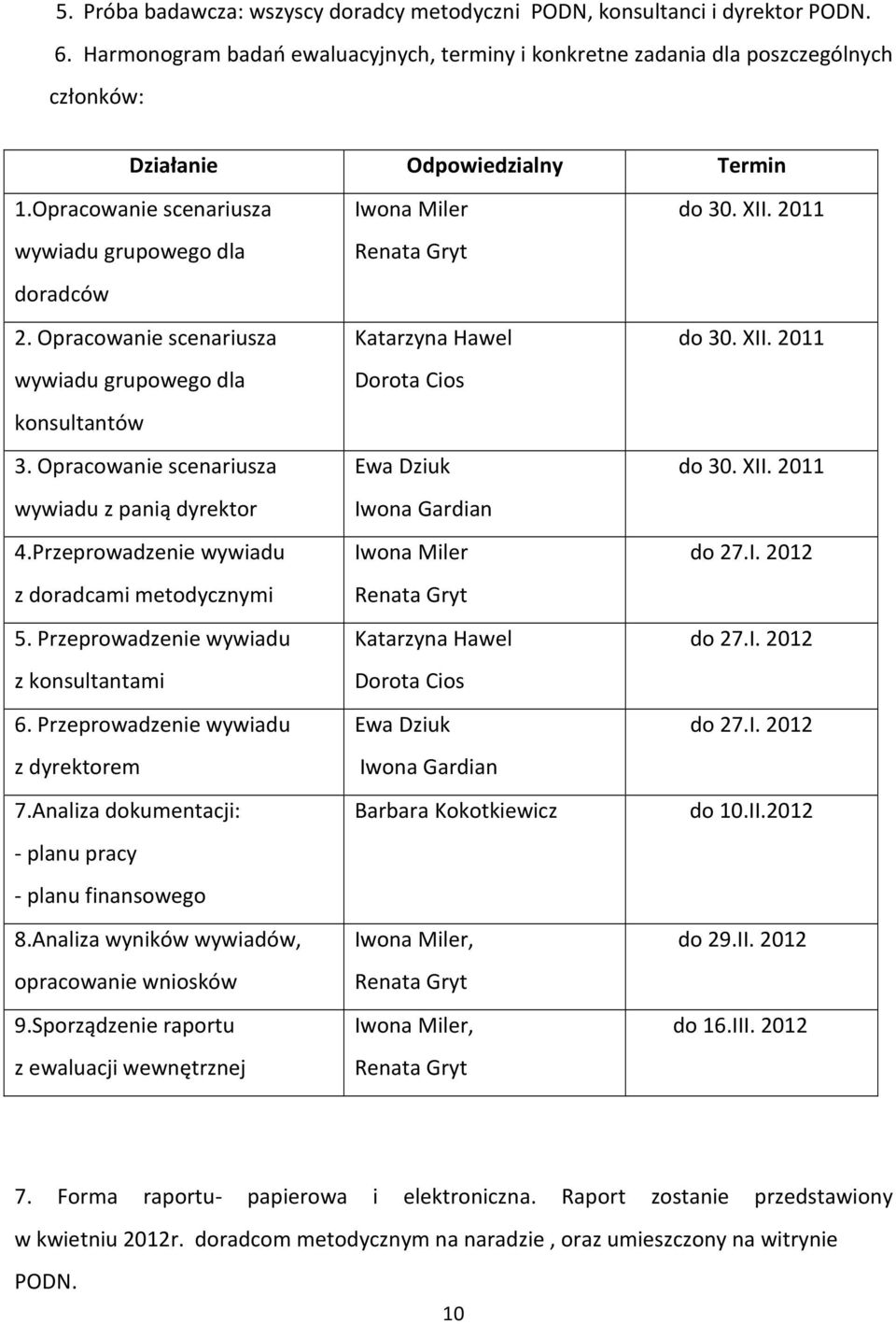 Opracowanie scenariusza wywiadu grupowego dla konsultantów 3. Opracowanie scenariusza wywiadu z panią dyrektor 4.Przeprowadzenie wywiadu z doradcami metodycznymi 5.