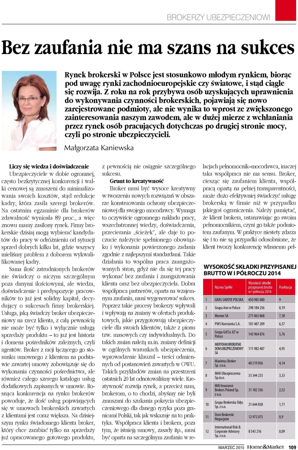 zawodem, ale w dużej mierze z wchłaniania przez rynek osób pracujących dotychczas po drugiej stronie mocy, czyli po stronie ubezpieczycieli.