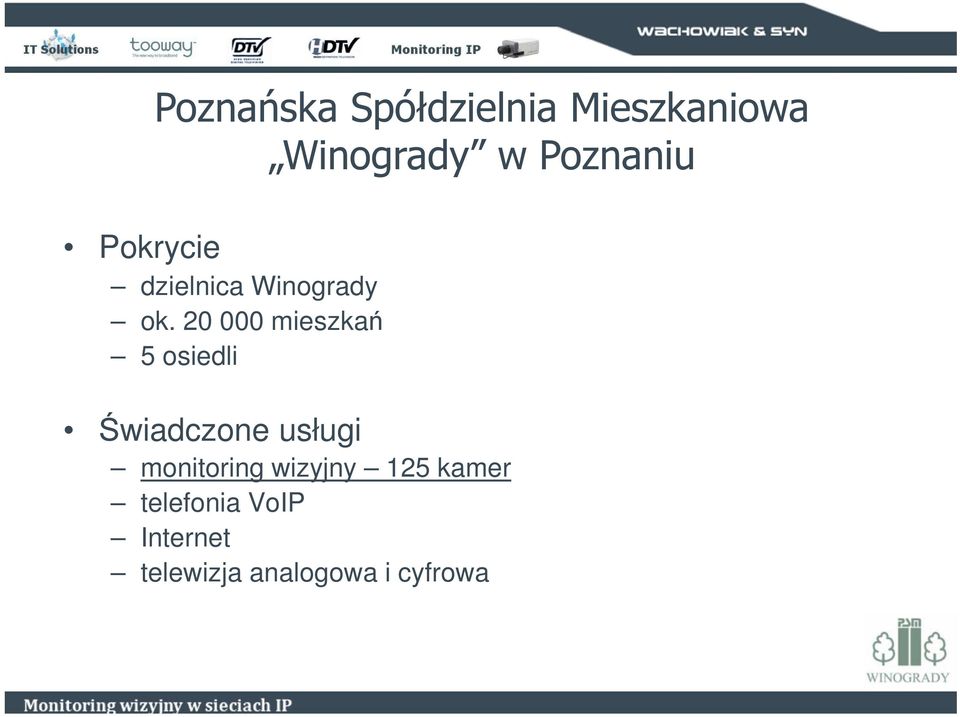 20 000 mieszkań 5 osiedli Świadczone usługi monitoring