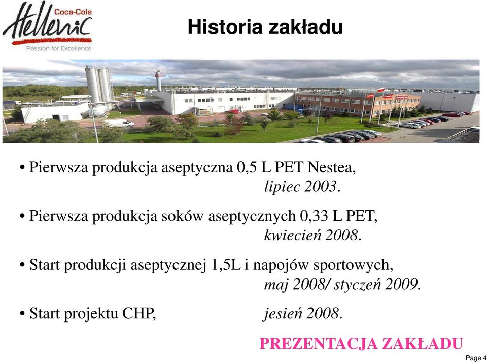 Pierwsza produkcja soków aseptycznych 0,33 L PET, kwiecień 2008.