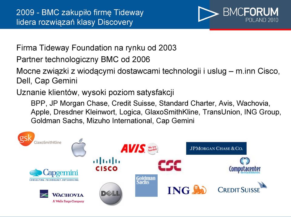 inn Cisco, Dell, Cap Gemini Uznanie klientów, wysoki poziom satysfakcji BPP, JP Morgan Chase, Credit Suisse,