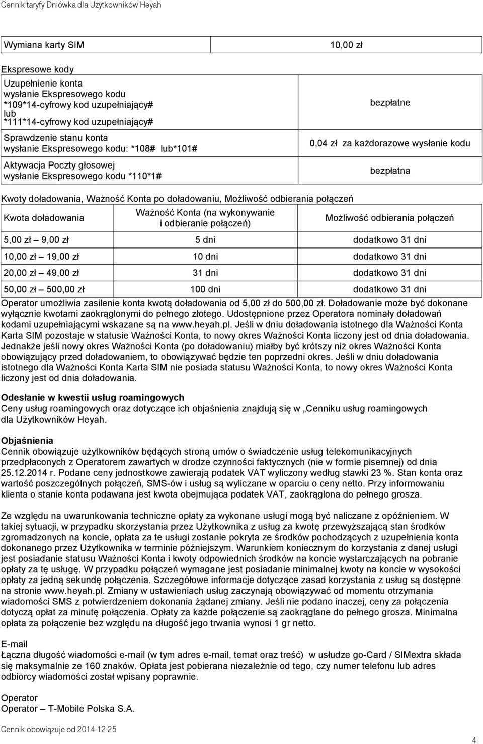 połączeń Kwota doładowania Ważność Konta (na wykonywanie i odbieranie połączeń) Możliwość odbierania połączeń 5,00 zł 9,00 zł 5 dni dodatkowo 31 dni 19,00 zł 10 dni dodatkowo 31 dni 20,00 zł 49,00 zł