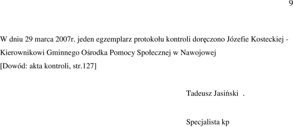 Kosteckiej - Kierownikowi Gminnego Ośrodka Pomocy