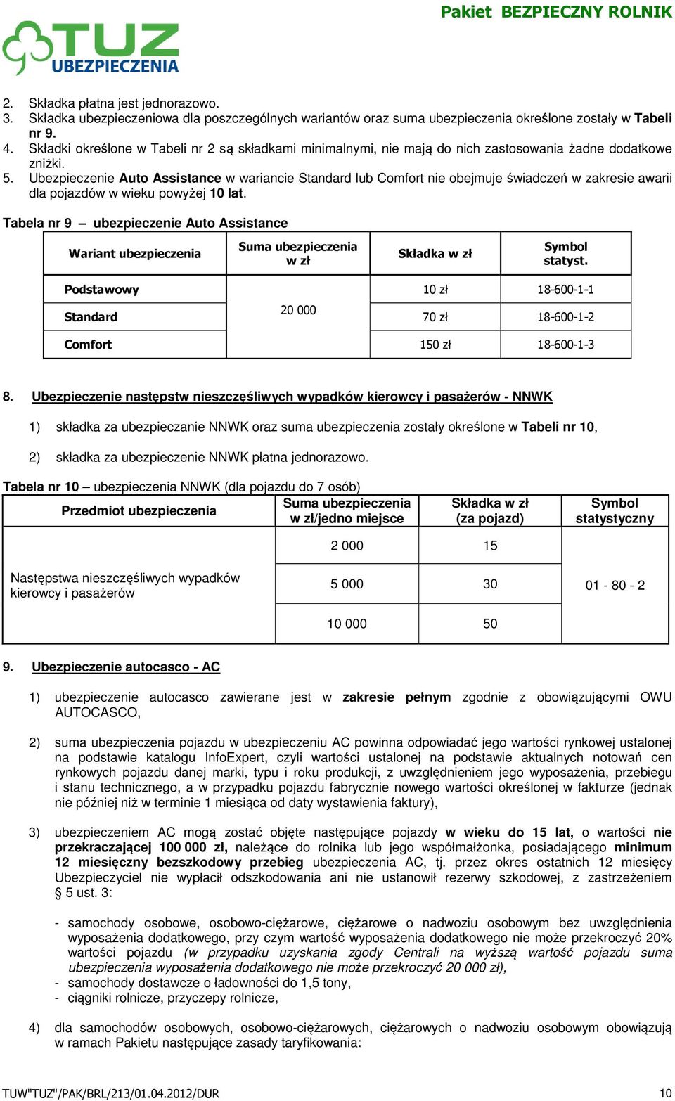 Ubezpieczenie Auto Assistance w wariancie Standard lub Comfort nie obejmuje świadczeń w zakresie awarii dla pojazdów w wieku powyżej 10 lat.
