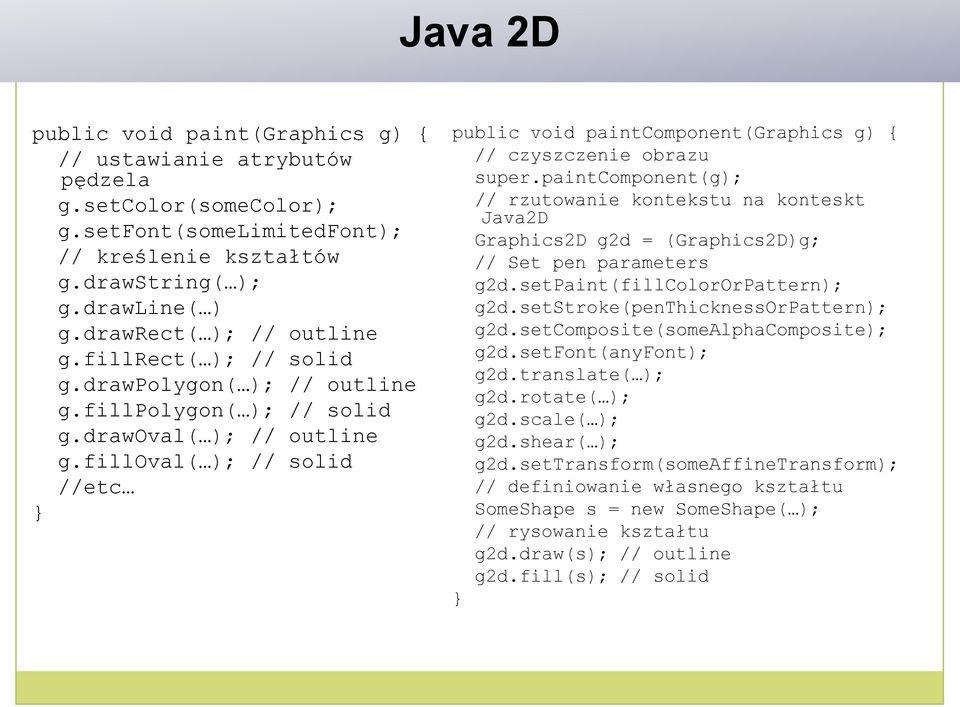 filloval( ); // solid //etc } public void paintcomponent(graphics g) { // czyszczenie obrazu super.
