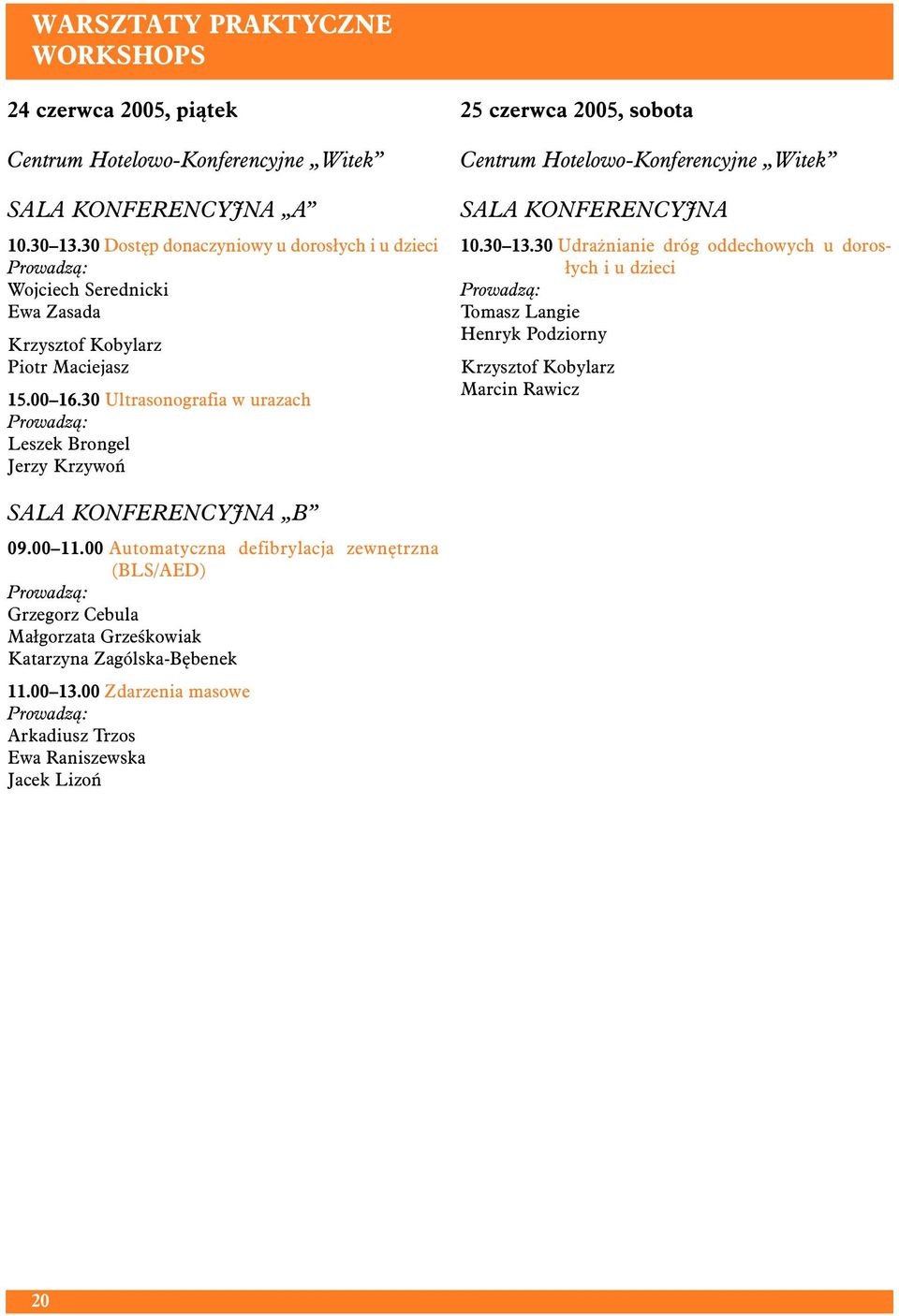 30 Ultrasonografia w urazach Prowadzą: Leszek Brongel Jerzy Krzywoń 25 czerwca 2005, sobota Centrum Hotelowo-Konferencyjne Witek SALA KONFERENCYJNA 10.30 13.
