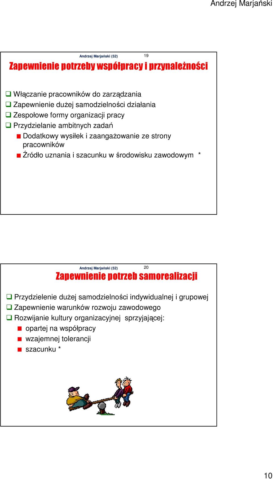 szacunku w środowisku zawodowym * Zapewnienie potrzeb samorealizacji 20 Przydzielenie dużej samodzielności indywidualnej i grupowej