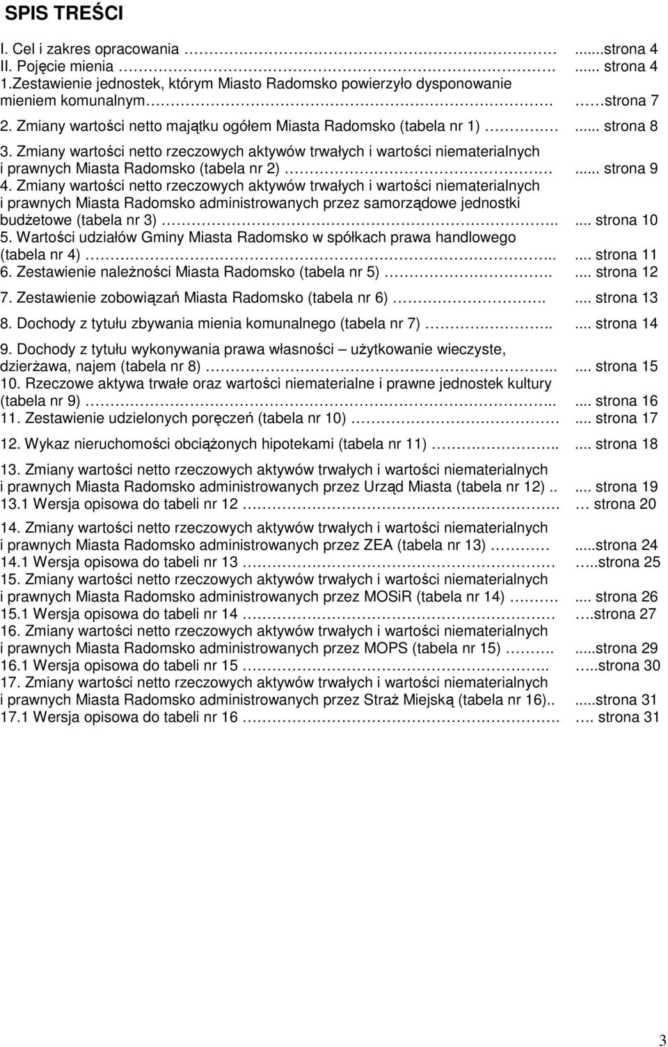 .. strona 9 4. Zmiany wartości netto rzeczowych aktywów trwałych i wartości niematerialnych i prawnych Miasta Radomsko administrowanych przez samorządowe jednostki budŝetowe (tabela nr 3).