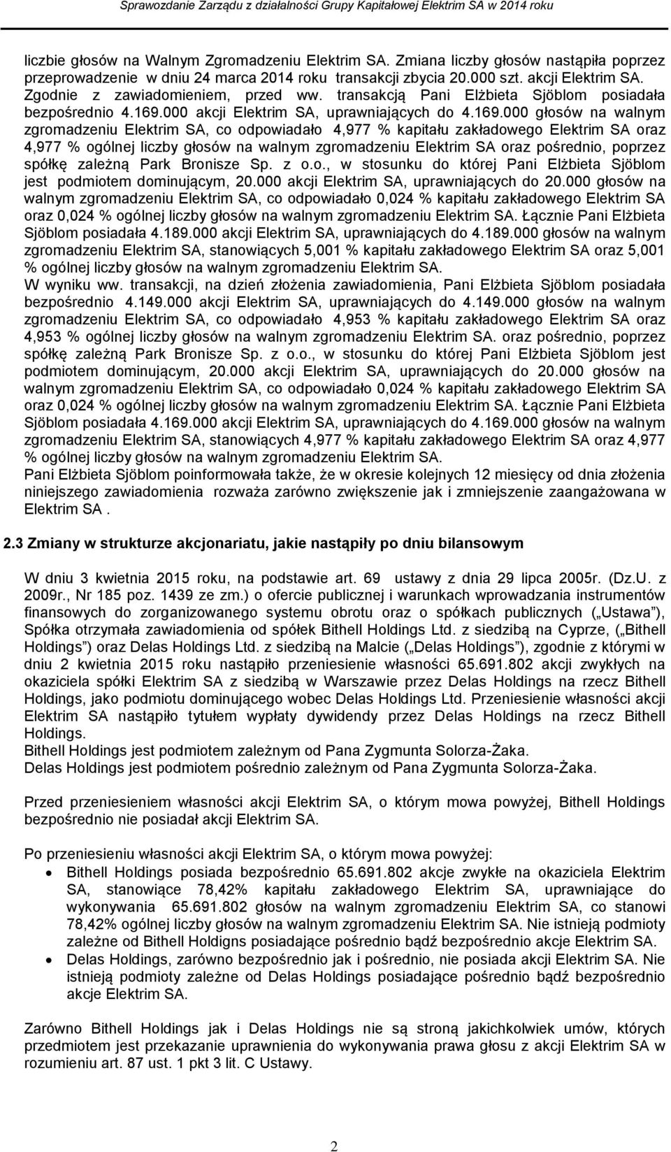 000 akcji Elektrim SA, uprawniających do 4.169.