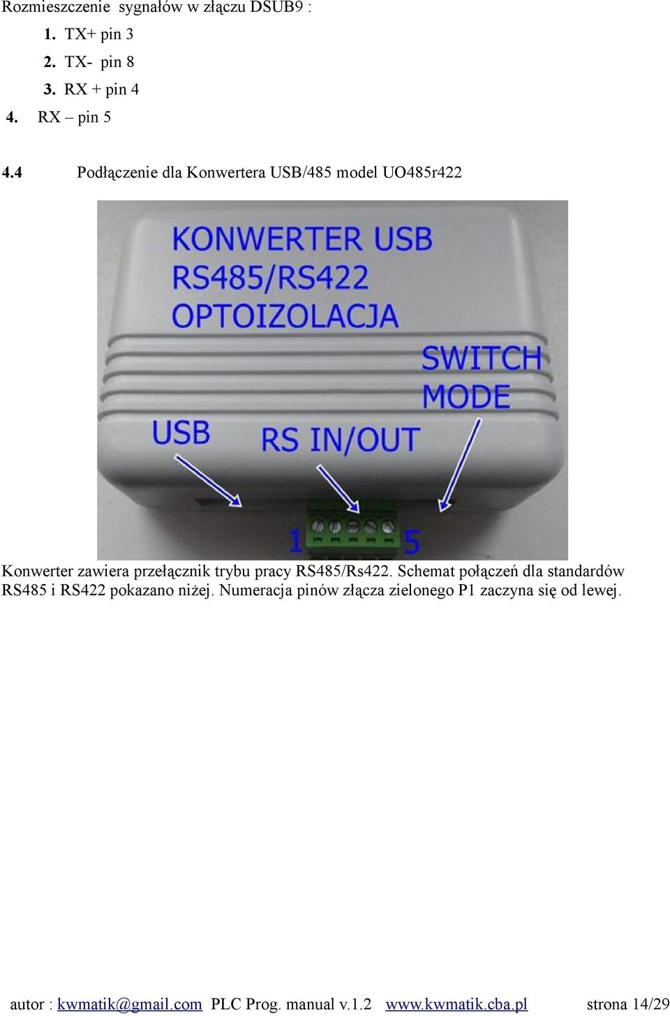 przełącznik trybu pracy RS485/Rs422.