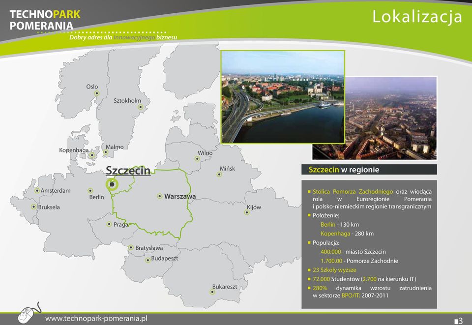 Berlin - 130 km Kopenhaga - 280 km Bratysława Budapeszt Populacja: 400.000 - miasto Szczecin 1.700.