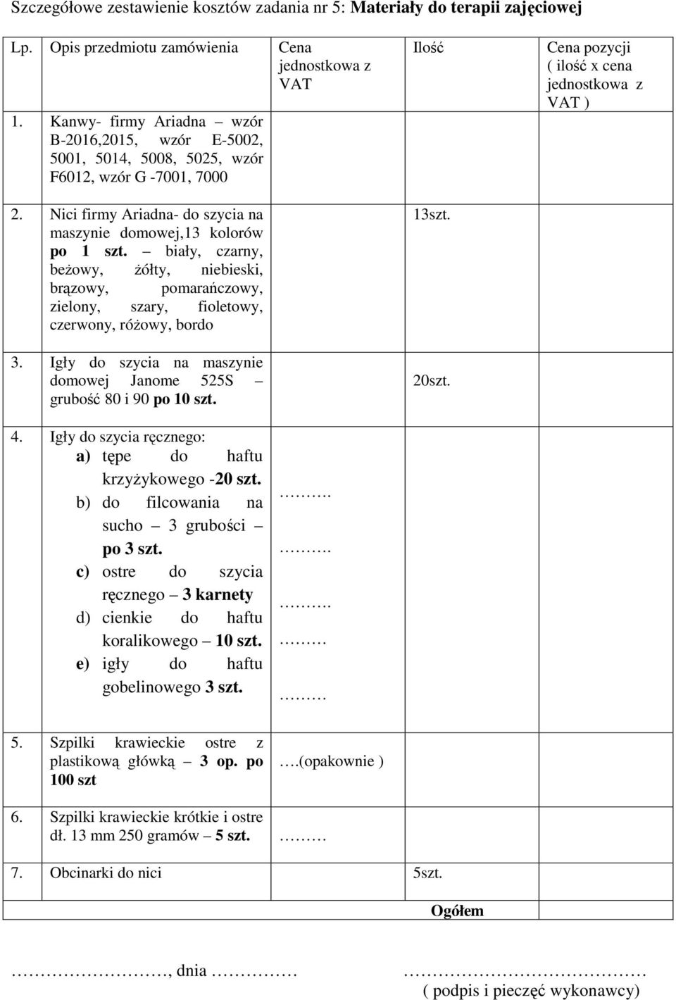 biały, czarny, beżowy, żółty, niebieski, brązowy, pomarańczowy, zielony, szary, fioletowy, czerwony, różowy, bordo 3. Igły do szycia na maszynie domowej Janome 525S grubość 80 i 90 po 10 szt.