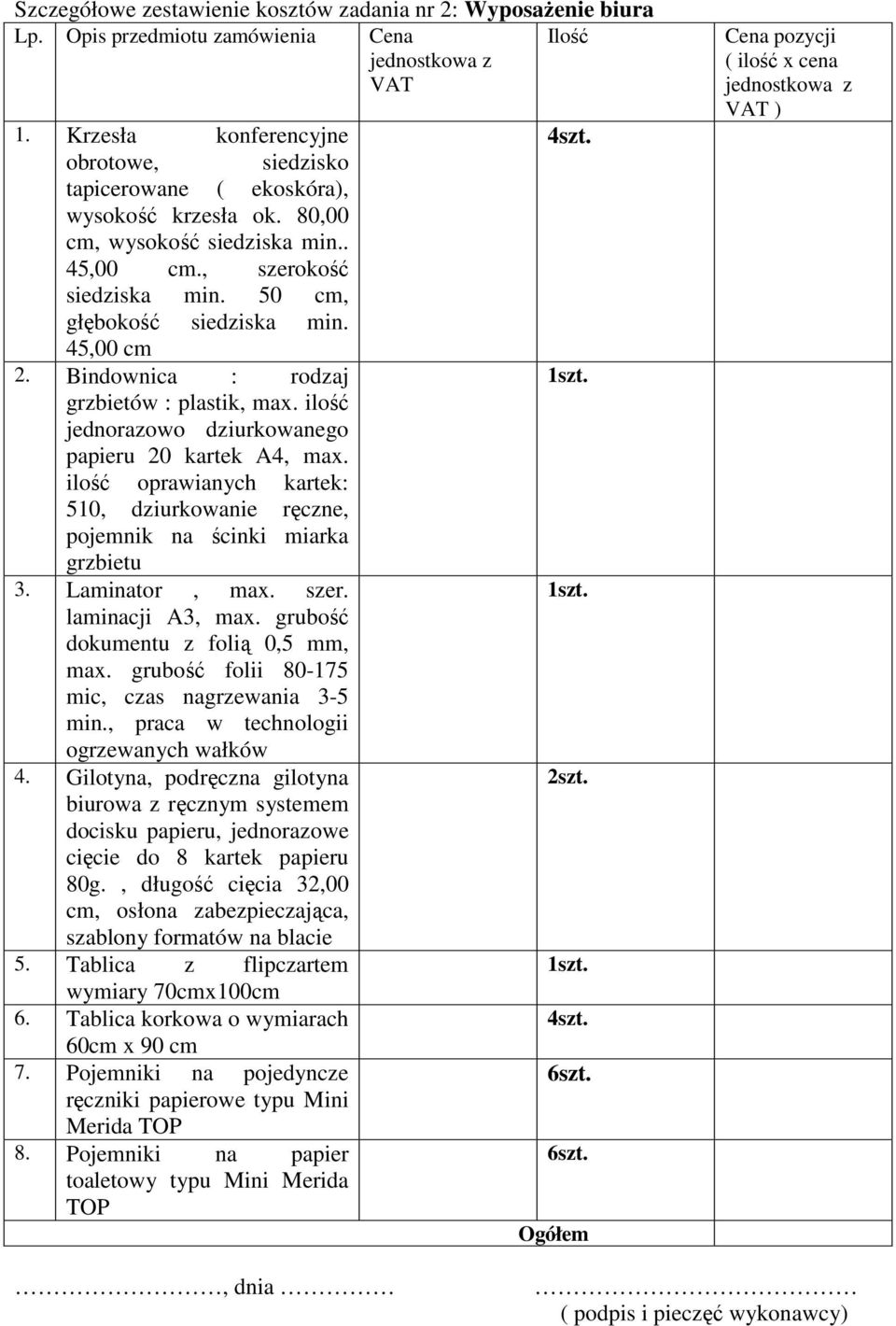 45,00 cm 2. Bindownica : rodzaj grzbietów : plastik, max. ilość jednorazowo dziurkowanego papieru 20 kartek A4, max.