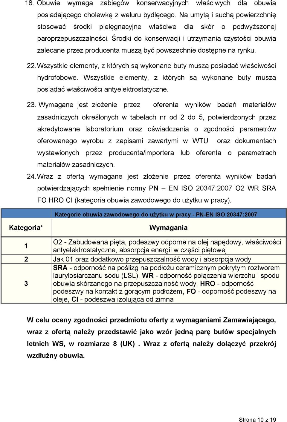 Środki do konserwacji i utrzymania czystości obuwia zalecane przez producenta muszą być powszechnie dostępne na rynku. 22.