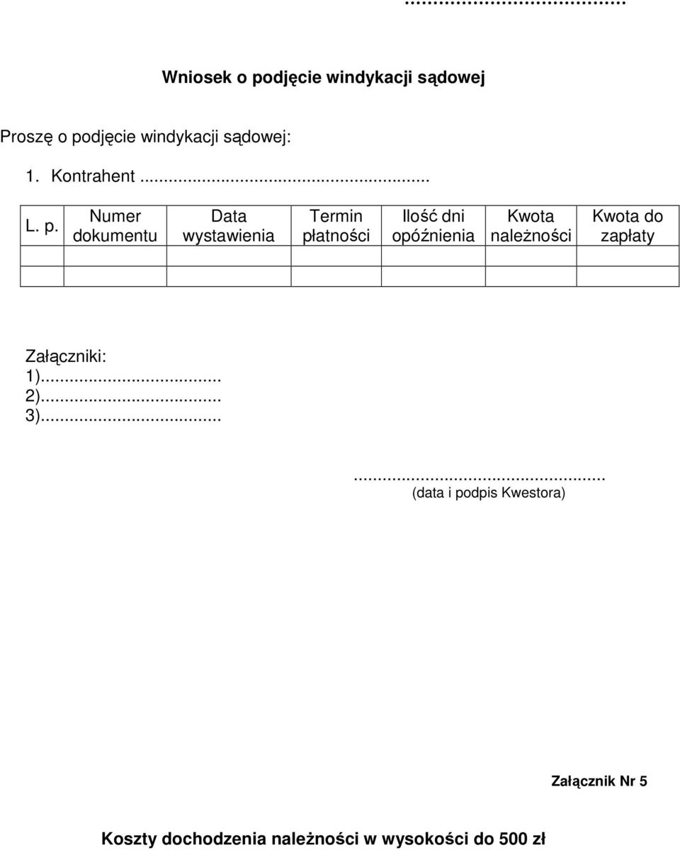 Numer dokumentu Data wystawienia Termin płatności Ilość dni opóźnienia Kwota