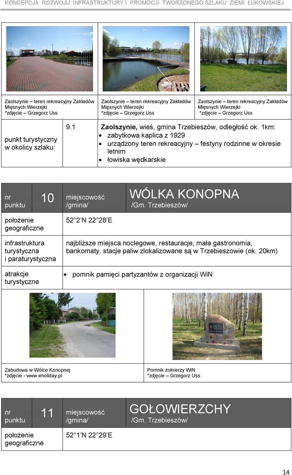 1km: zabytkowa kaplica z 1929 urządzony teren rekreacyjny festyny rodzinne w okresie letnim łowiska wędkarskie 10 miejscowość /gmina/ WÓLKA KONOPNA /Gm.