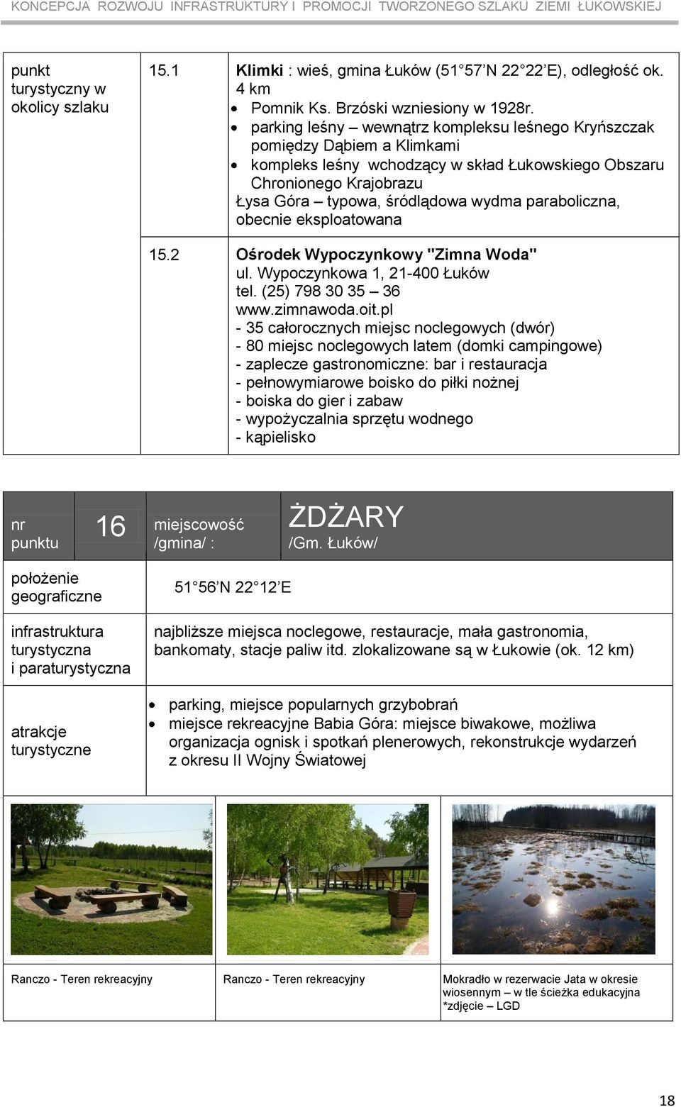 paraboliczna, obecnie eksploatowana 15.2 Ośrodek Wypoczynkowy "Zimna Woda" ul. Wypoczynkowa 1, 21-400 Łuków tel. (25) 798 30 35 36 www.zimnawoda.oit.