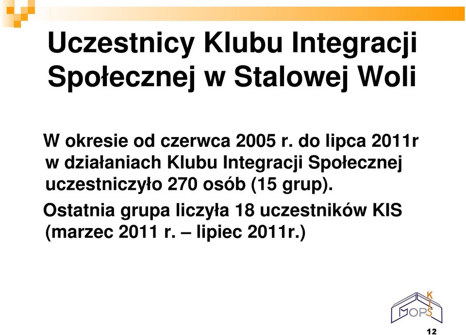 do lipca 2011r w działaniach Klubu Integracji Społecznej
