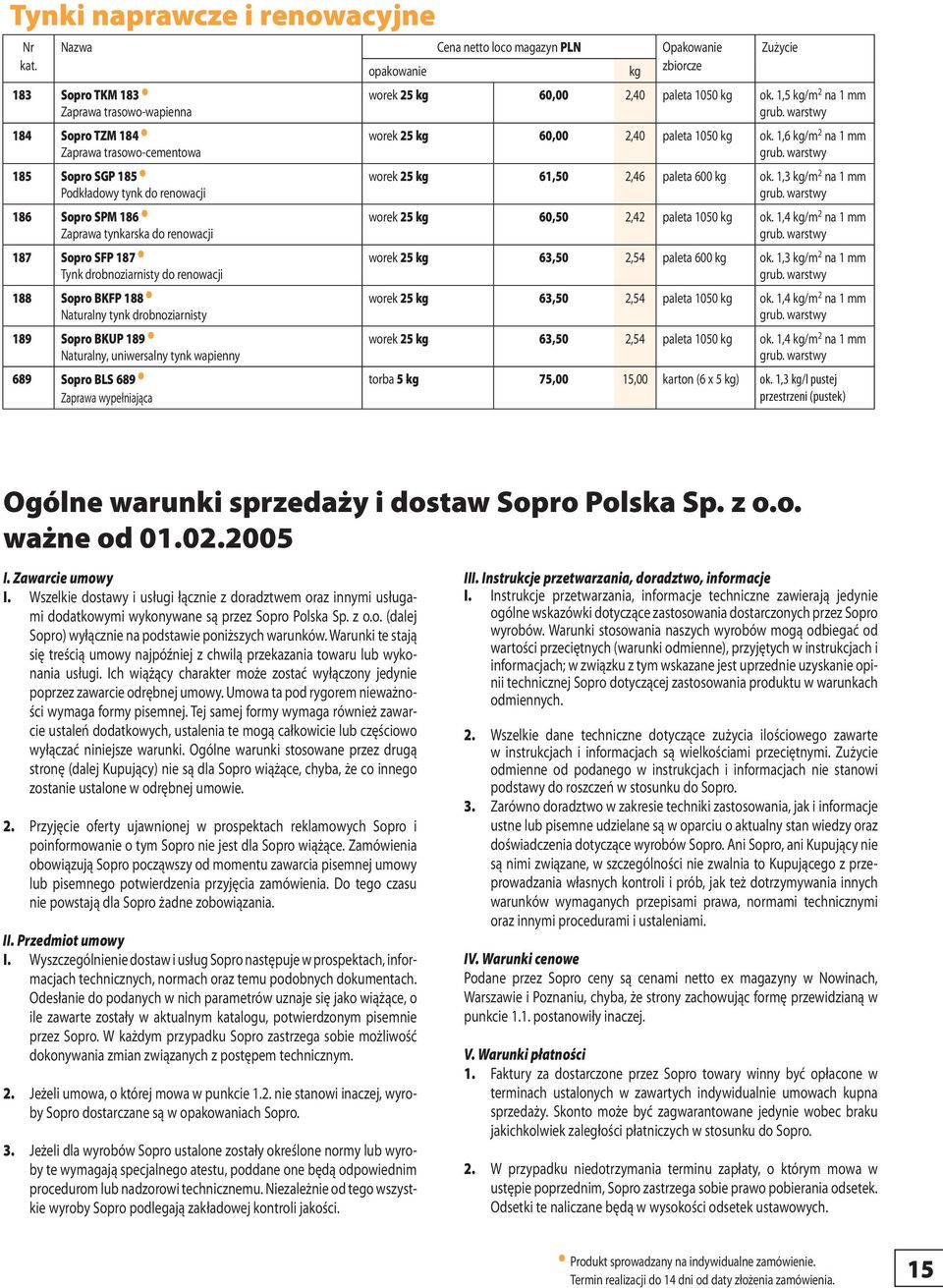 wypełniająca worek 25 kg 60,00 2,40 paleta 1050 kg ok. 1,5 kg/m 2 na 1 mm worek 25 kg 60,00 2,40 paleta 1050 kg ok. 1,6 kg/m 2 na 1 mm worek 25 kg 61,50 2,46 paleta 600 kg ok.