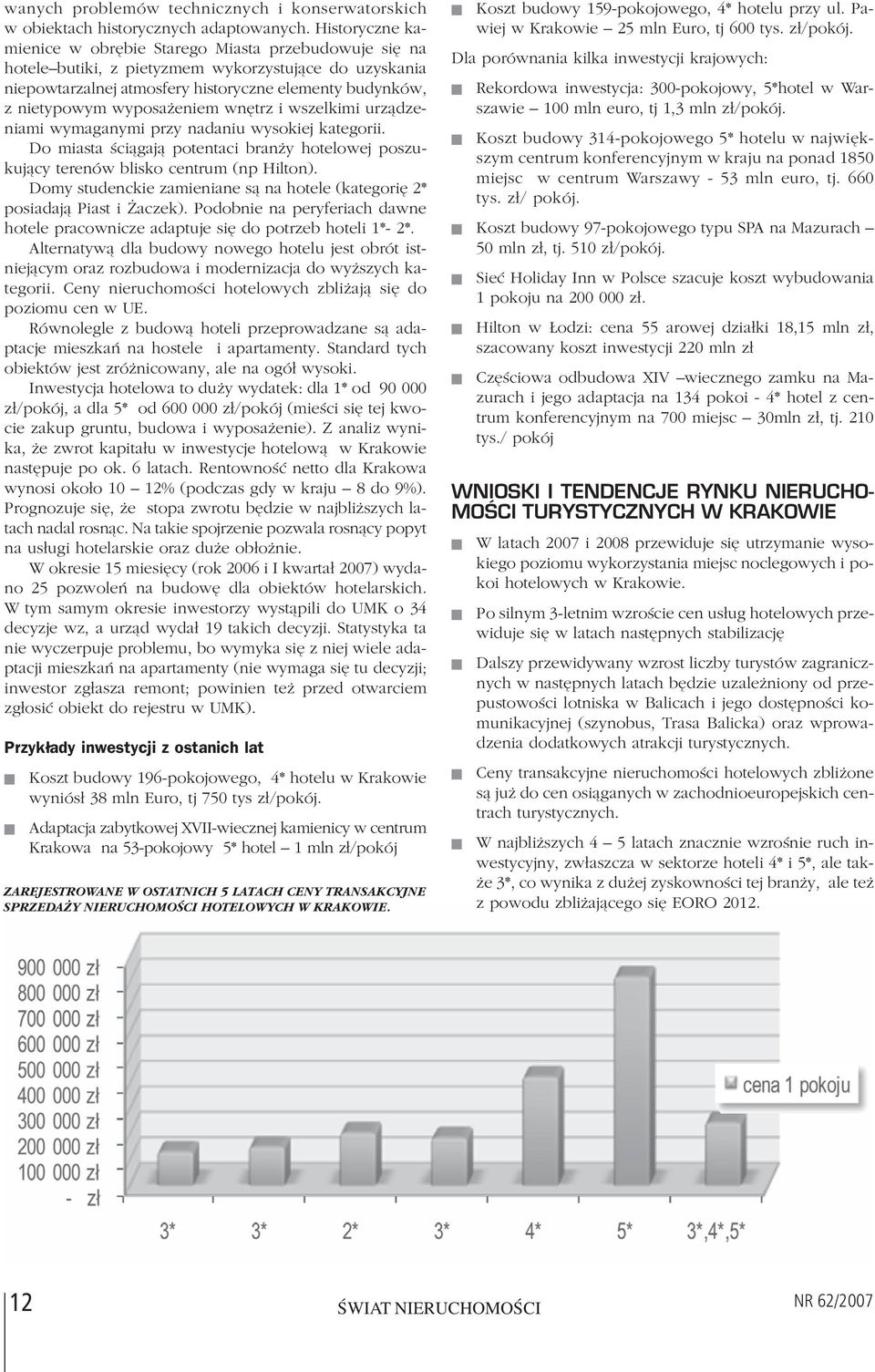 wyposażeniem wnętrz i wszelkimi urządze niami wymaganymi przy nadaniu wysokiej kategorii. Do miasta ściągają potentaci branży hotelowej poszu kujący terenów blisko centrum (np Hilton).