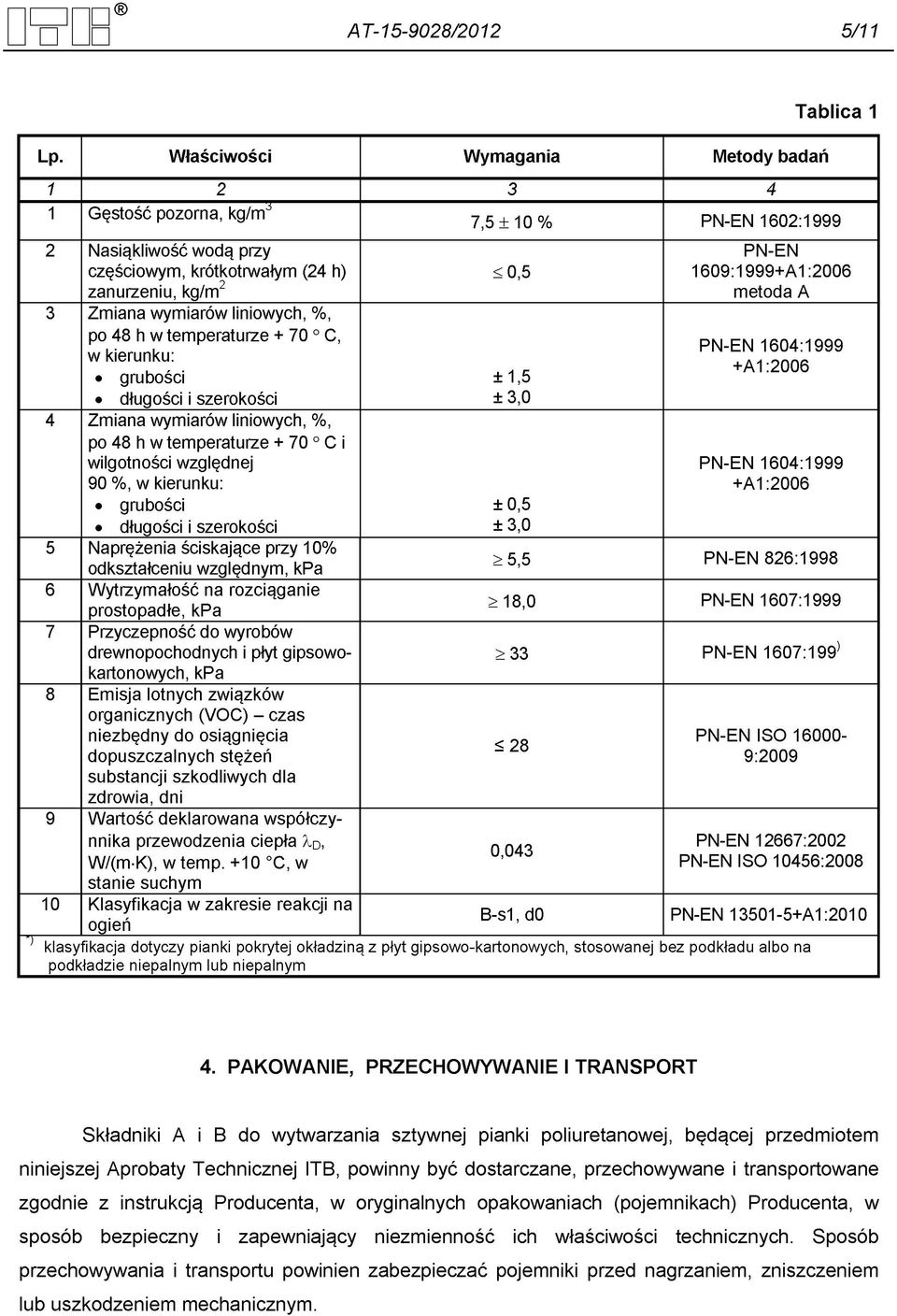 liniowych, %, po 48 h w temperaturze + 70 C, w kierunku: grubości długości i szerokości 4 Zmiana wymiarów liniowych, %, po 48 h w temperaturze + 70 C i wilgotności względnej 90 %, w kierunku: