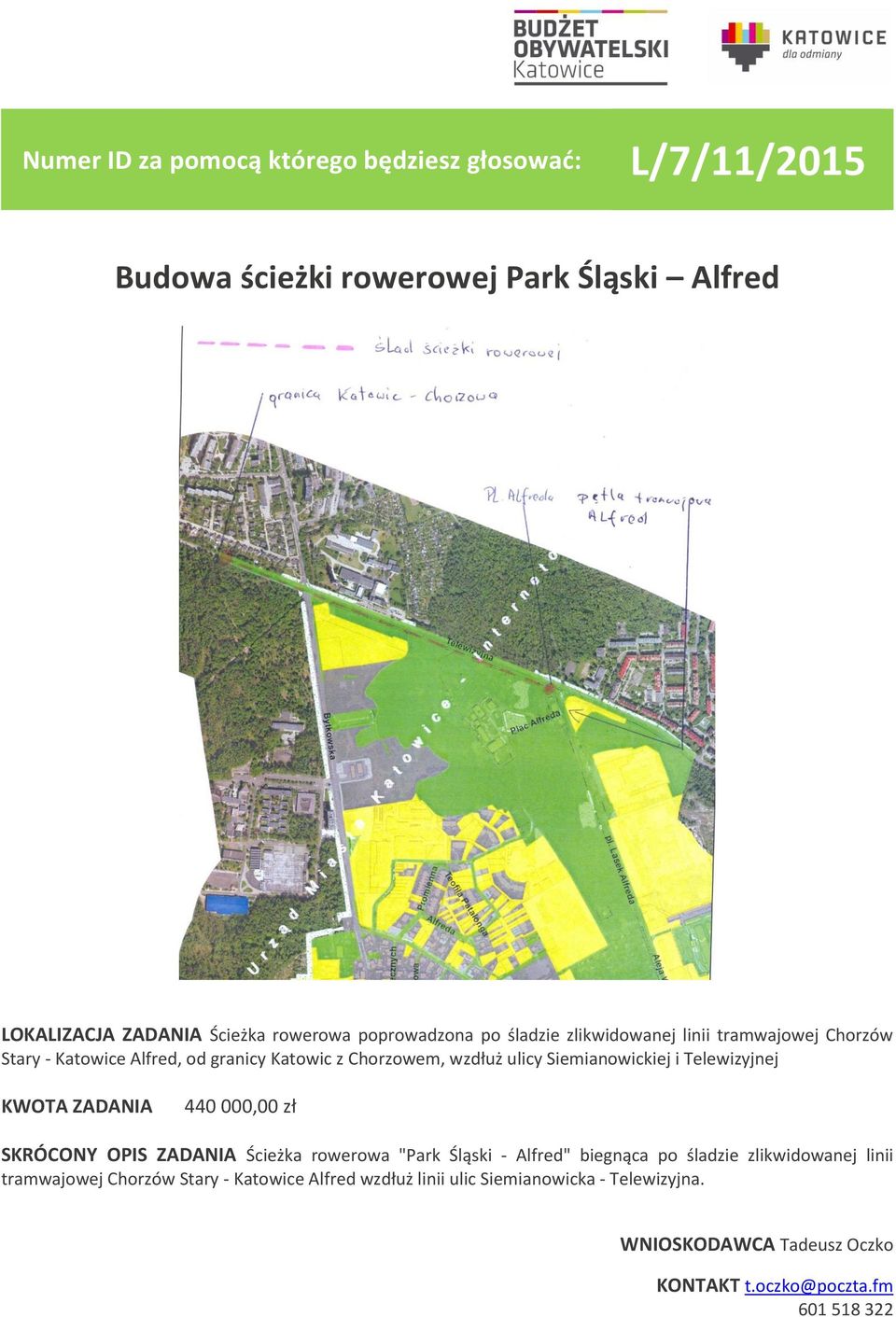 000,00 zł SKRÓCONY OPIS ZADANIA Ścieżka rowerowa "Park Śląski - Alfred" biegnąca po śladzie zlikwidowanej linii tramwajowej Chorzów