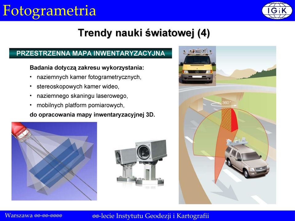 wideo, naziemnego skaningu laserowego, mobilnych platform pomiarowych, do