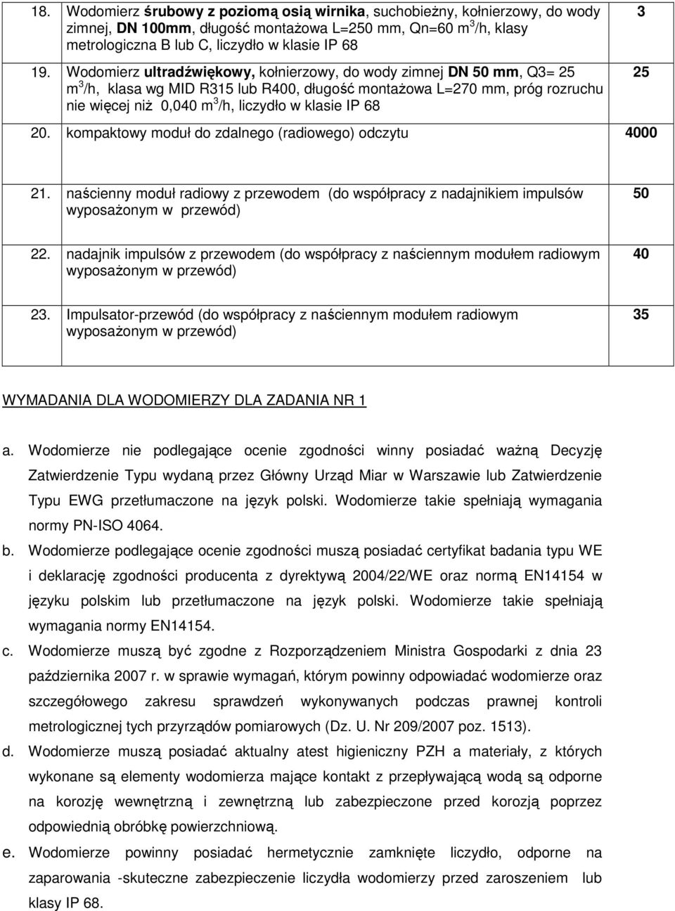 68 3 25 20. kompaktowy moduł do zdalnego (radiowego) odczytu 4000 21. naścienny moduł radiowy z przewodem (do współpracy z nadajnikiem impulsów wyposażonym w przewód) 50 22.