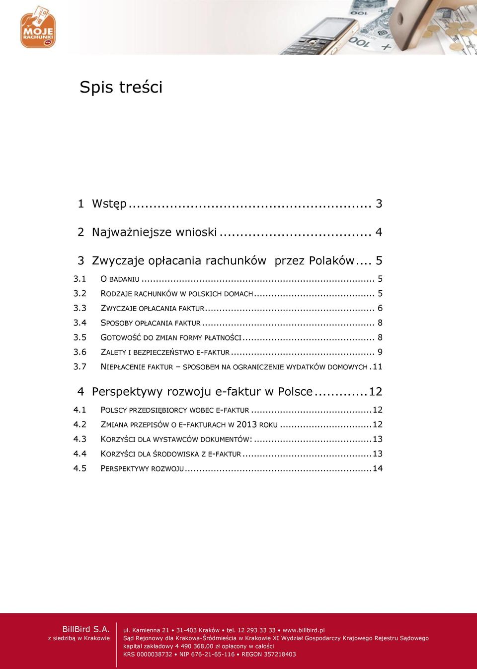 7 NIEPŁACENIE FAKTUR SPOSOBEM NA OGRANICZENIE WYDATKÓW DOMOWYCH. 11 4 Perspektywy rozwoju e-faktur w Polsce... 12 4.1 POLSCY PRZEDSIĘBIORCY WOBEC E-FAKTUR... 12 4.2 ZMIANA PRZEPISÓW O E-FAKTURACH W 2013 ROKU.