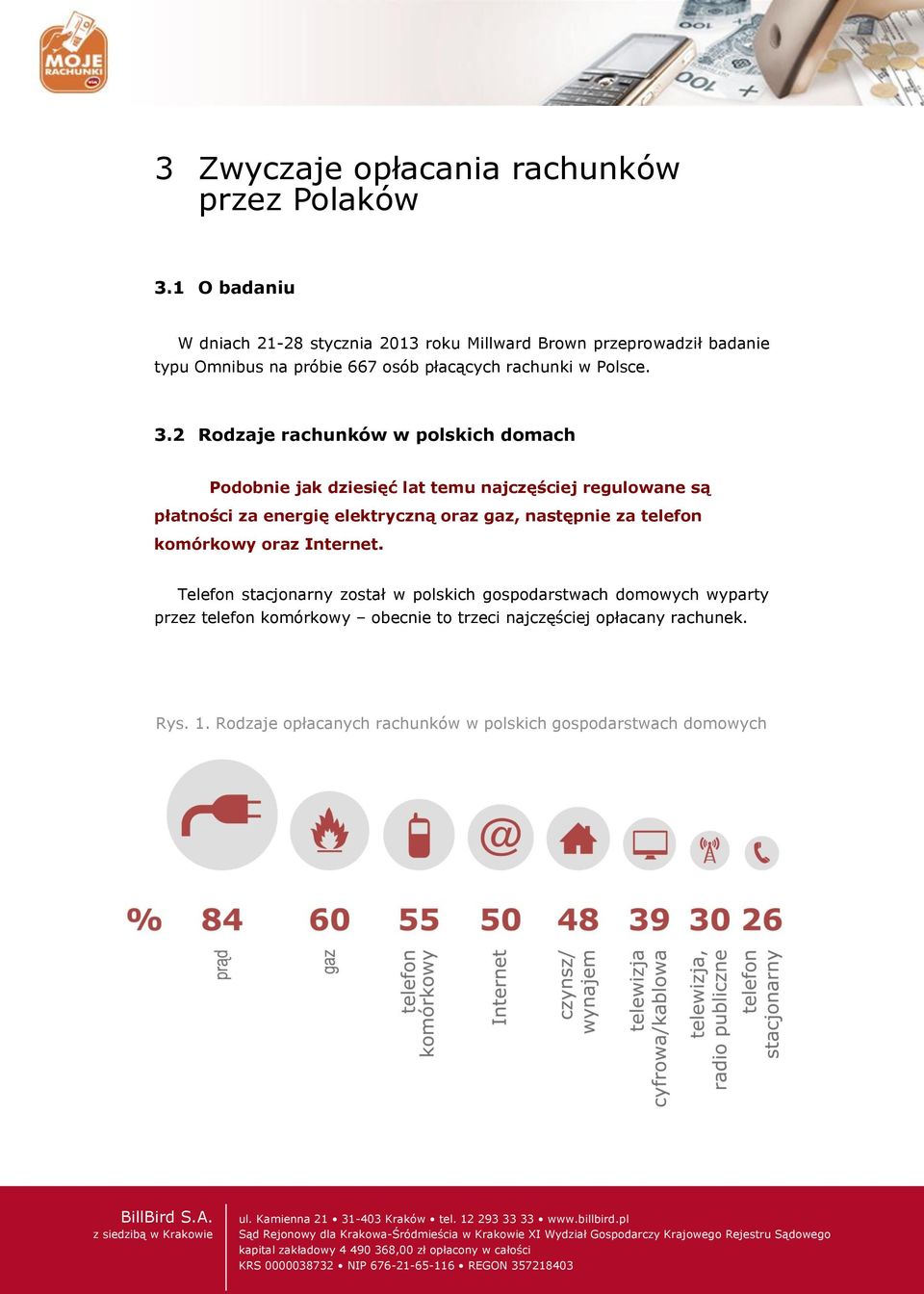 2 Rodzaje rachunków w polskich domach Podobnie jak dziesięć lat temu najczęściej regulowane są płatności za energię elektryczną oraz gaz, następnie